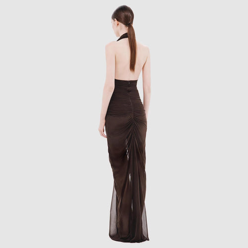 Damer elegant stroppeløs kveldsdresses med raffinert drapering og dyp utringning Skjora