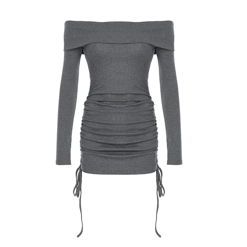 Damer Offshoulder-Langarmshirt med rynk og snøre detaljer Skjora