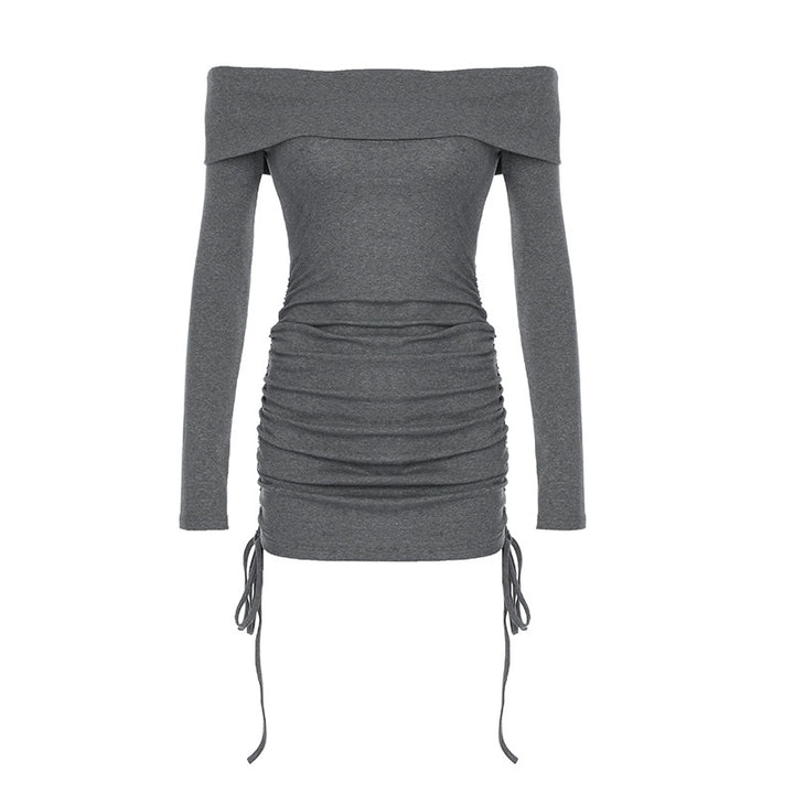 Damer Offshoulder-Langarmshirt med rynk og snøre detaljer Skjora