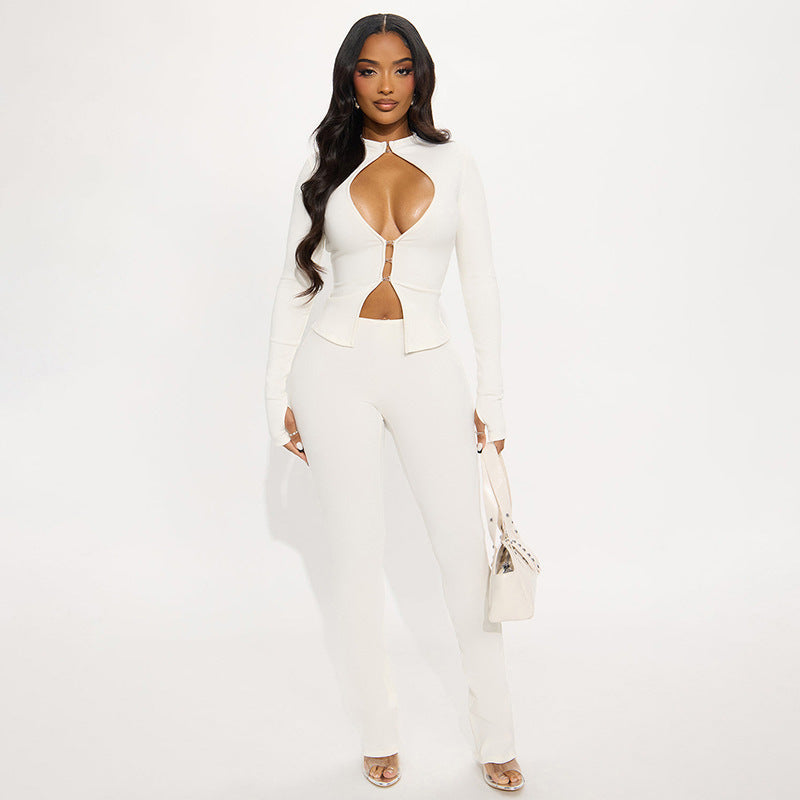 Dame Cut-Out Jumpsuit med elegant ståkrage og figurtilpasset snitt Skjora