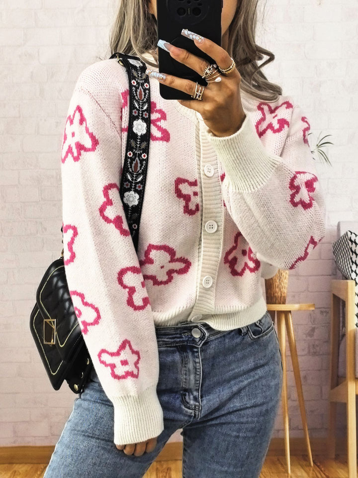 Damer komfortabel cardigan med blomsterdesign Skjora