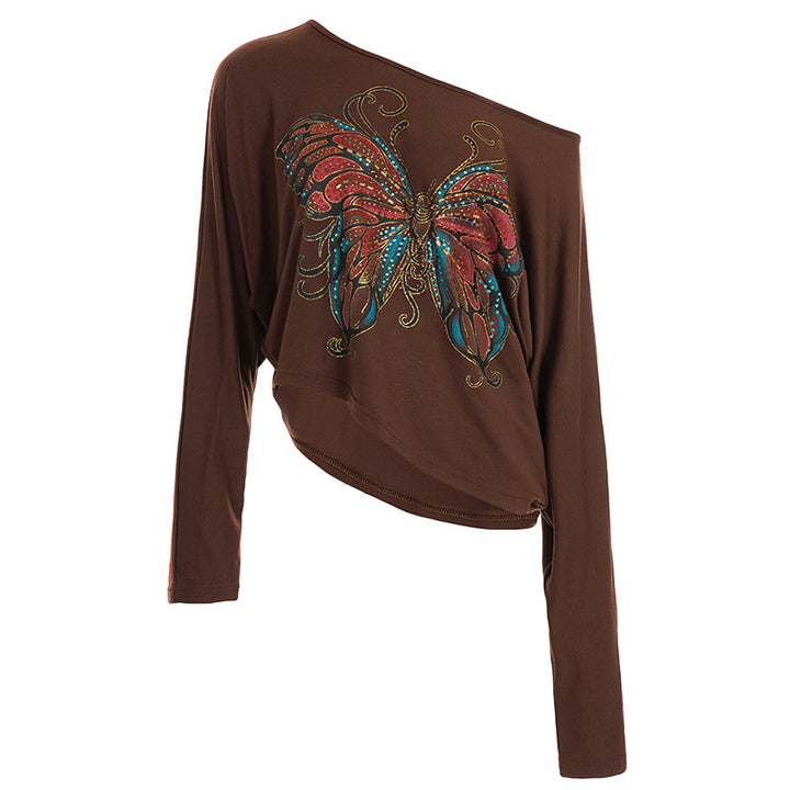 Dame Oversize-skjorte med glitrende sommerfugldesign Skjora