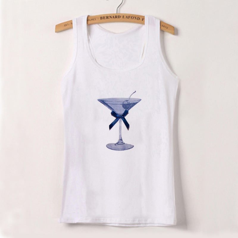 Dame tanktop med kreativ cocktail-design Skjora