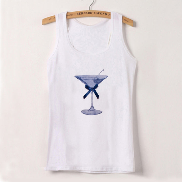 Dame tanktop med kreativ cocktail-design Skjora