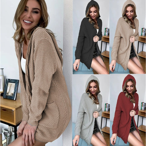 Kvinnens cardigan med hette og store lommer Skjora