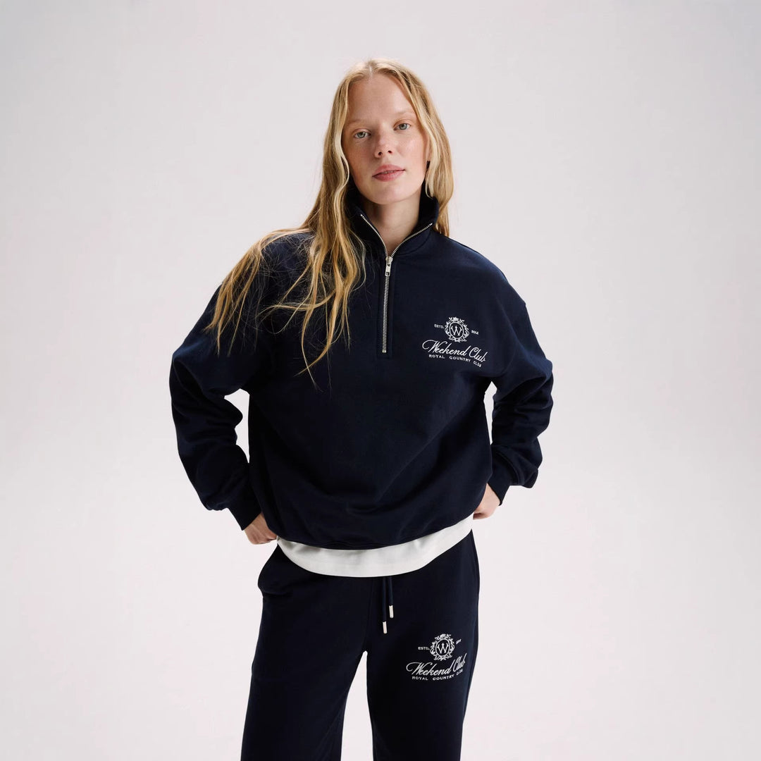 Kvinnelig sporty zip genser med en uformell skjæring og elegant broderi Skjora