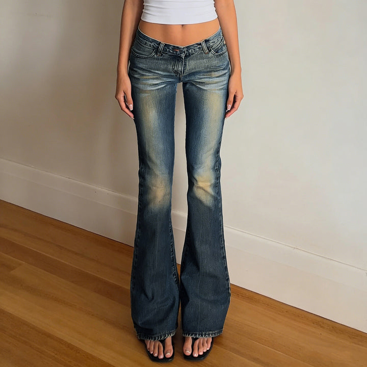 Damer Flared Jeans med høy midje og stilig bruktutseende Skjora