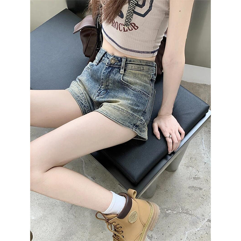 Kvinne Høy Midje Denim Shorts med Frynser