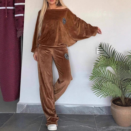 Dame Casual Velvet Loungewear Set med Myk Cut Skjora