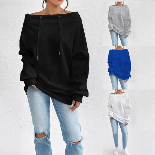 Dame casual oversized genser med åpen krage og praktiske snorene Skjora