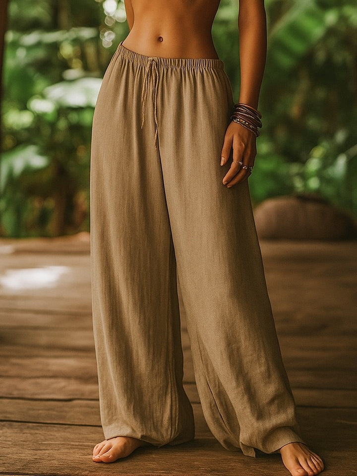 Ladies Wide Cut Summer Trousers with Elastic Waistband and Drawstring Skjora