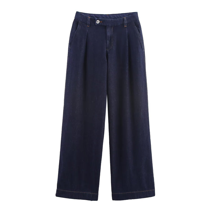 Dame vide jeansbukser med elegant midjeform og sidelommer Skjora