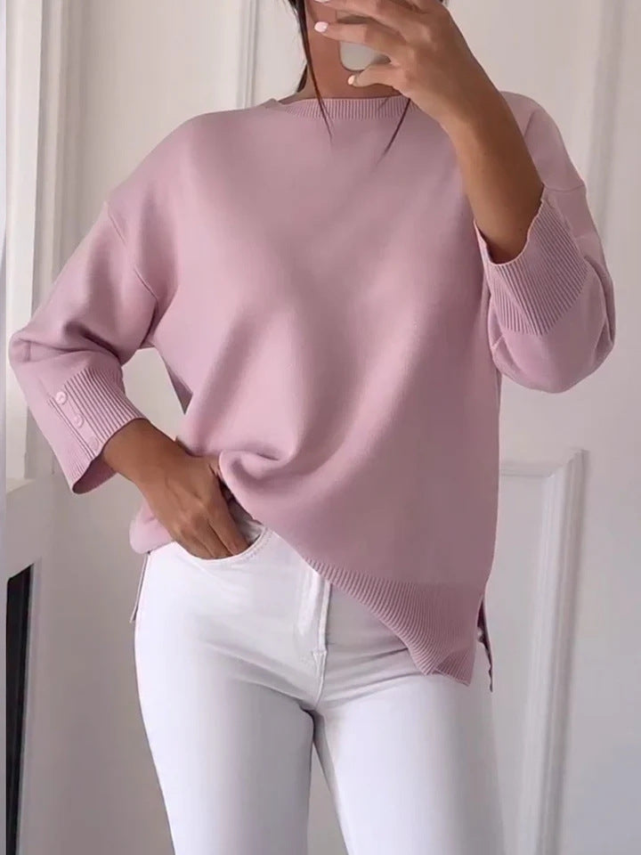 Kvinnenes Casual Oversized Genser med Asymmetrisk Snitt og Knappedetaljer Skjora