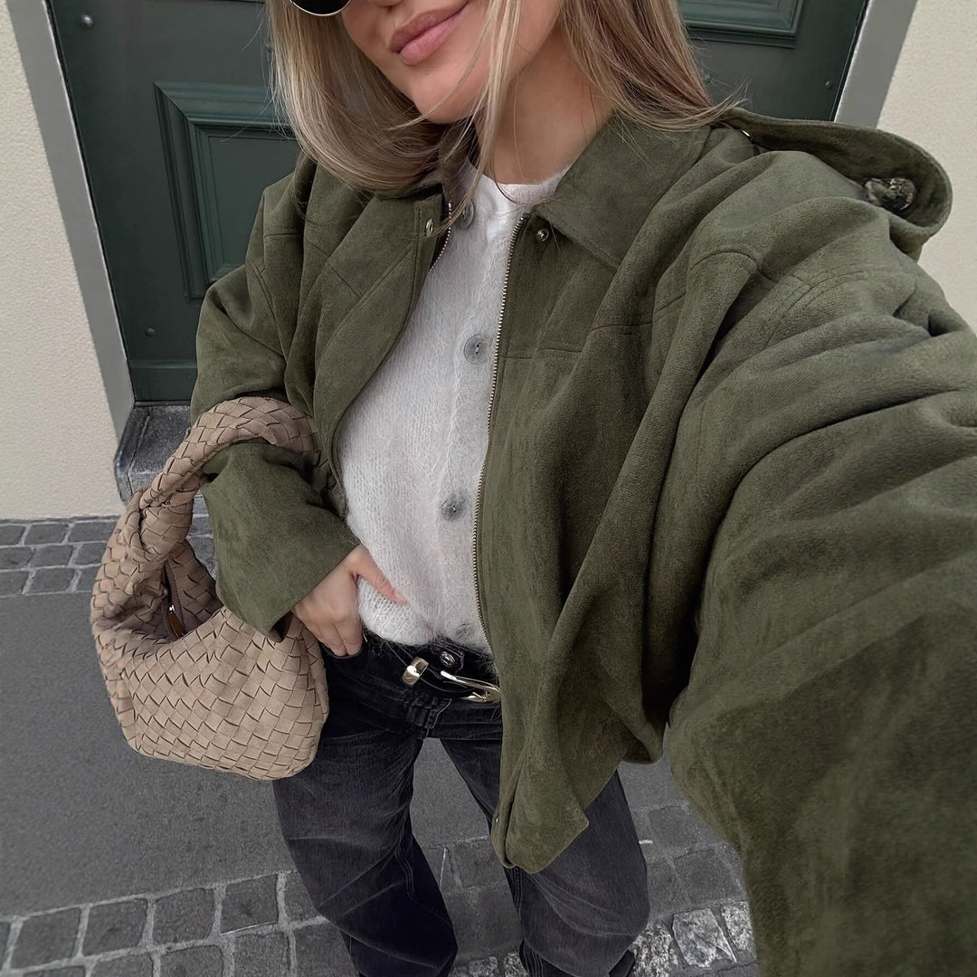 Dame oversized jakke laget av myk semsket imitasjon Skjora