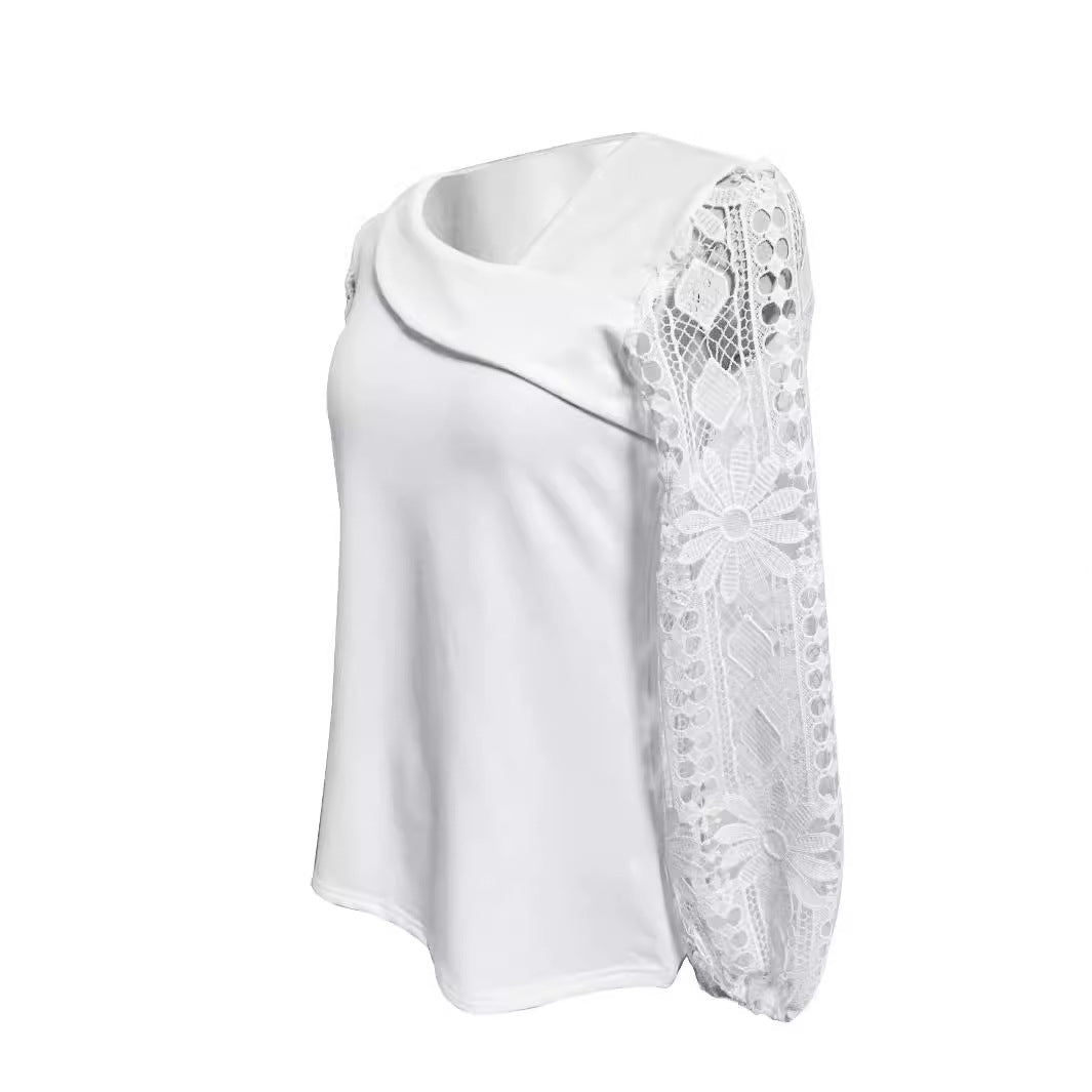 Dame designerbluse med blonder og elegant snitt Skjora