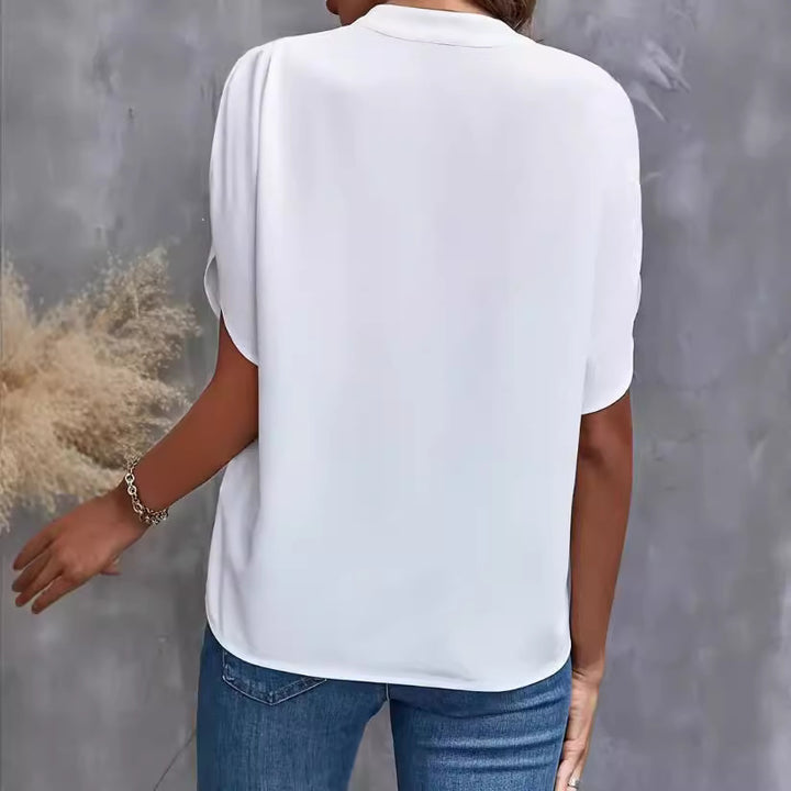 Dame elegant bluse med halvlange ermer og moderne ståkrage Skjora