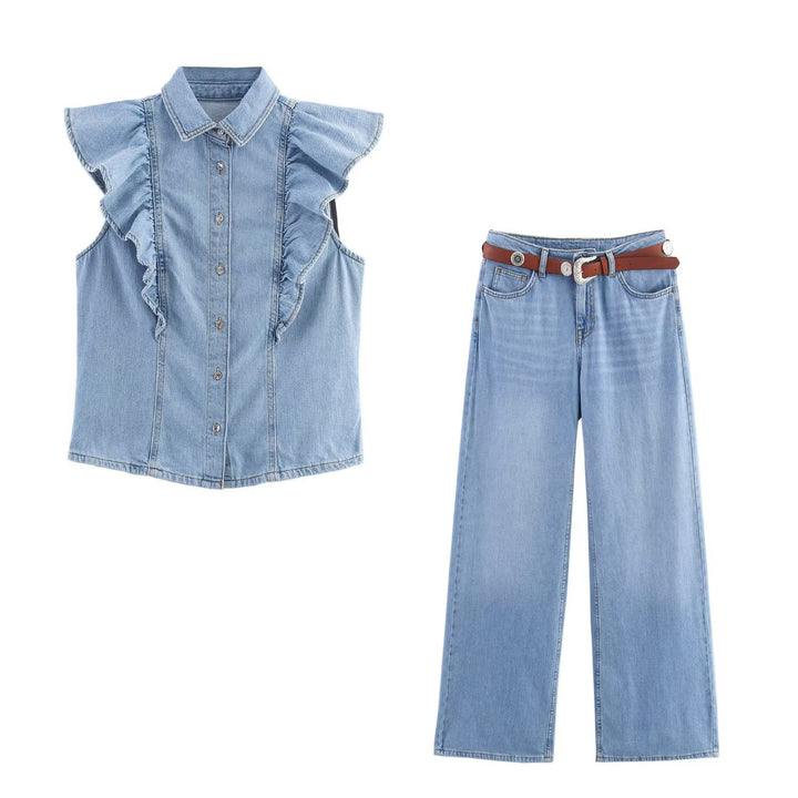 Dame Vide Jeans med elegant belteapplikasjon Skjora