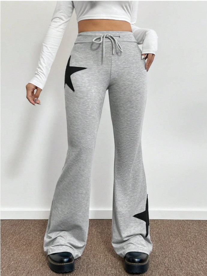 Dame casual sweatpants med vid ben og stjernemotiv Skjora