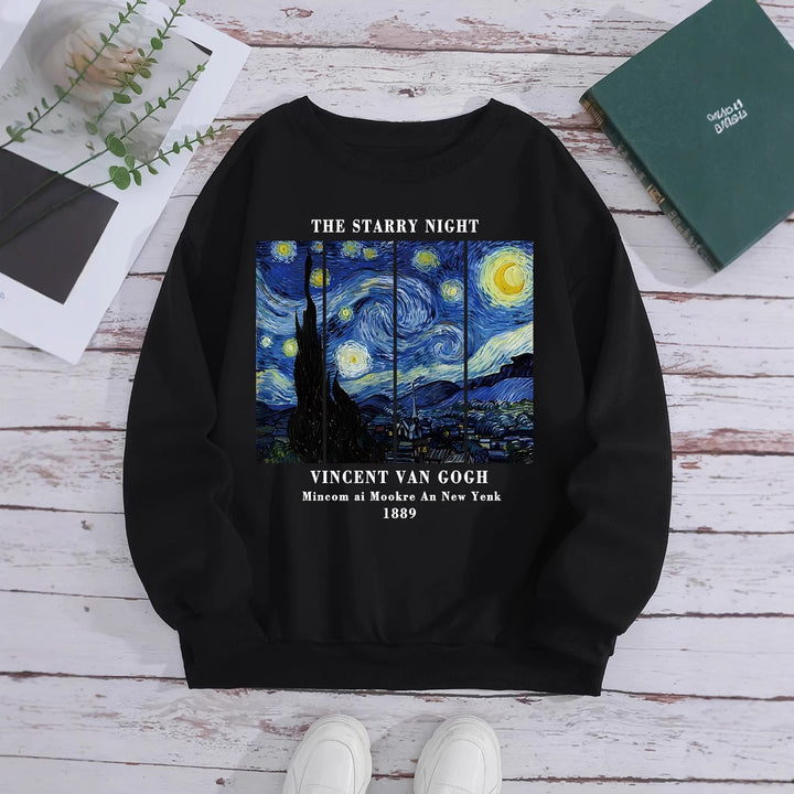 Kvinnes sweatshirts med kunstnerisk Van Gogh-motiv og moderne trykk Skjora