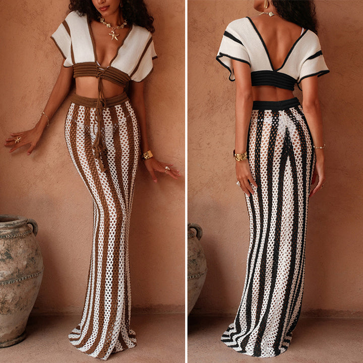 Damen Crop-Top und eleganter Palazzo-Hose Set Skjora