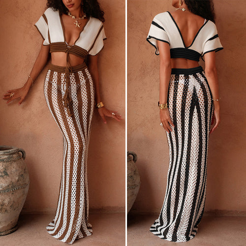 Damen Crop-Top und eleganter Palazzo-Hose Set Skjora