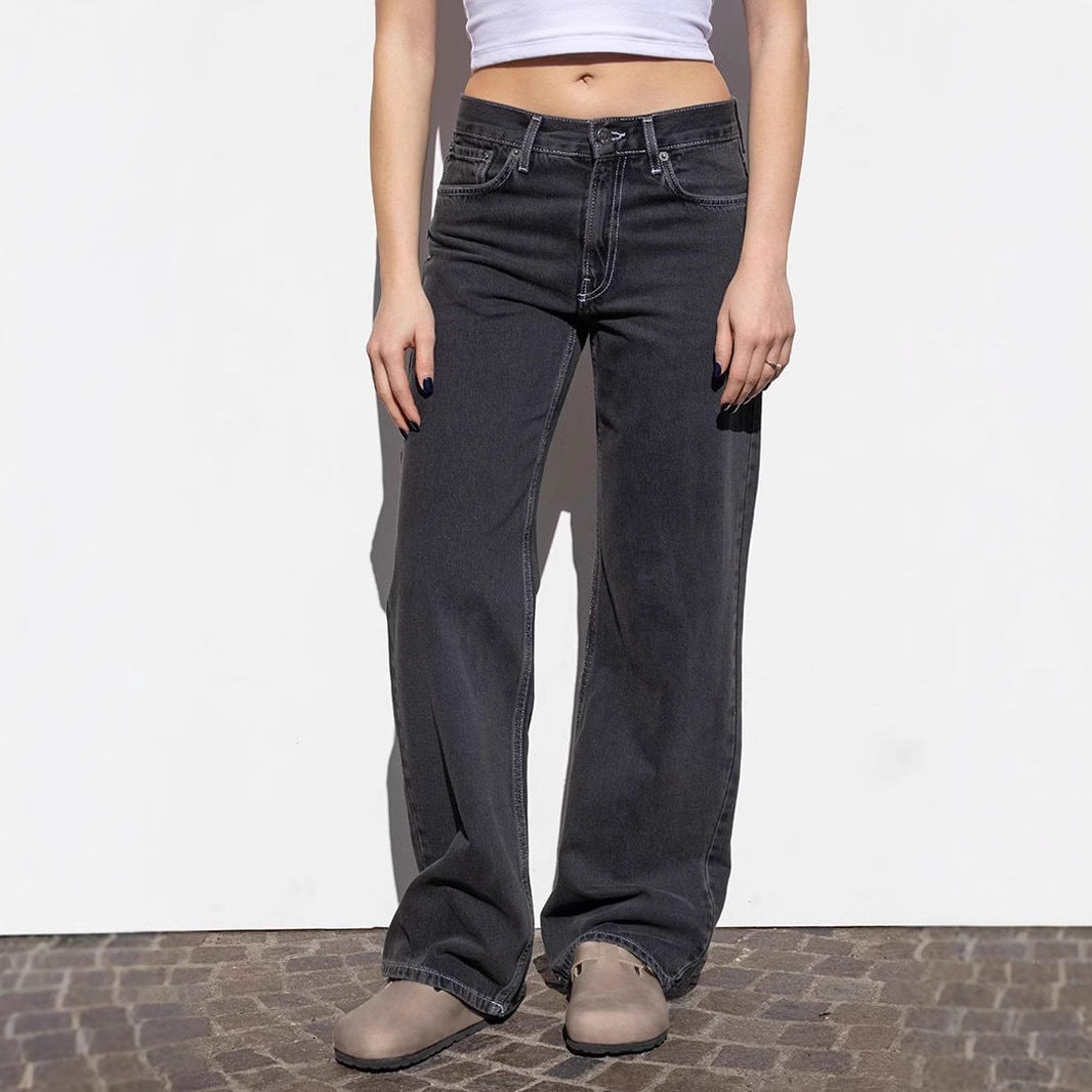 Dame vidde jeans med avslappet snitt og frayed kant Skjora