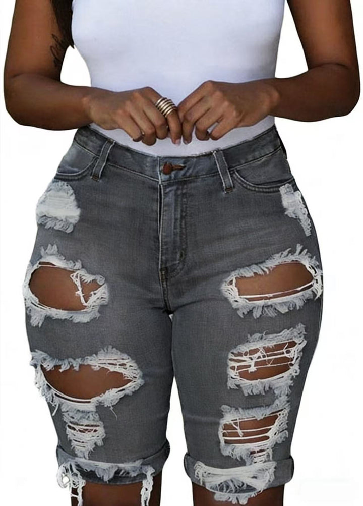 Damene Destroyed Denim-bukser med avslappet passform og stilige rippe-detaljer Skjora