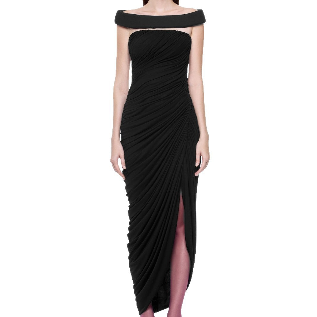 Damer Elegant Kveldsdrakt med Off-shoulder-design og raffinert Drapé Skjora