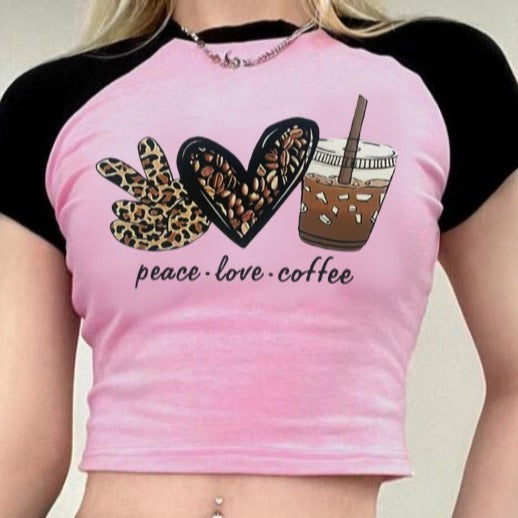 Dame Crop-T-skjorte med kreativ kaffemotiv og avslappet passform Skjora