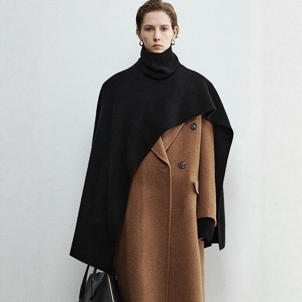 Dame elegant og moderne poncho med ekstra stor krage Skjora