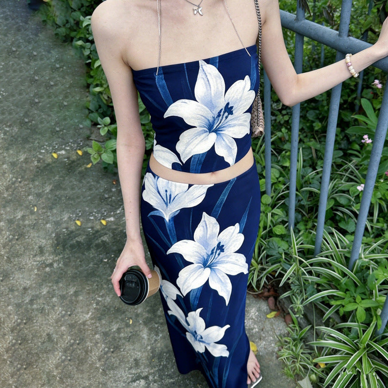 Dame Elegant Maxi Kjole med blomstret design og taillering Skjora