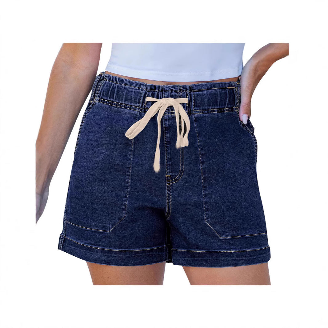 Dame komfortable denimshorts med strikk og praktiske lommer Skjora