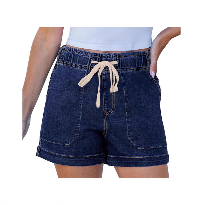 Dame komfortable denimshorts med strikk og praktiske lommer Skjora