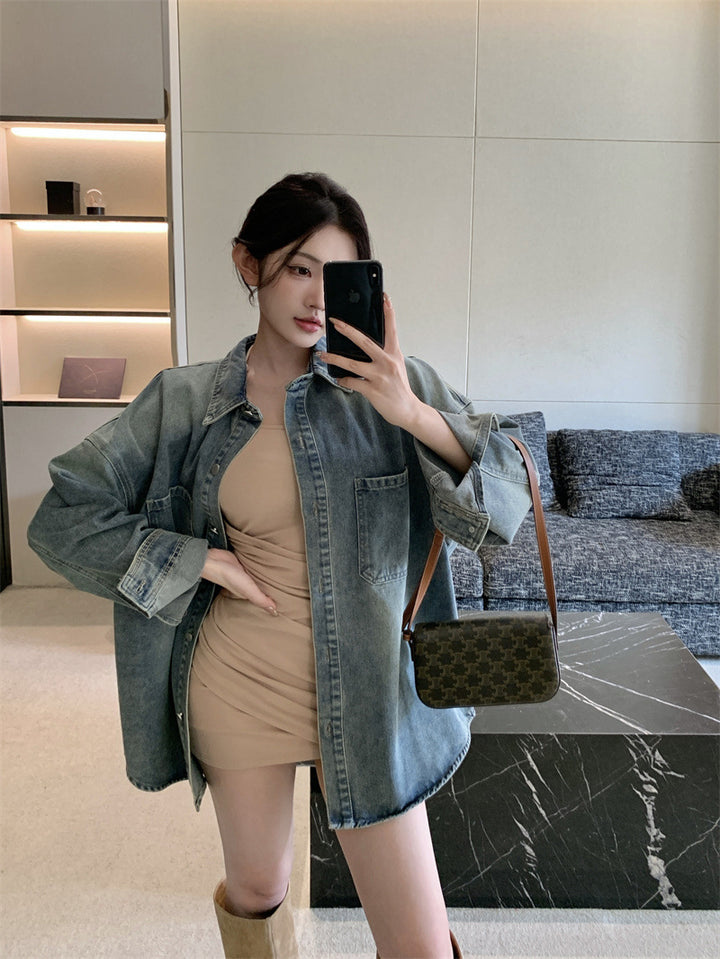 Kvinnes Oversize Denim Skjorte Skjora