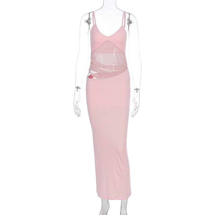 Dame elegant gulvlang wrap kjole med fine stropper og figurskapende design Skjora