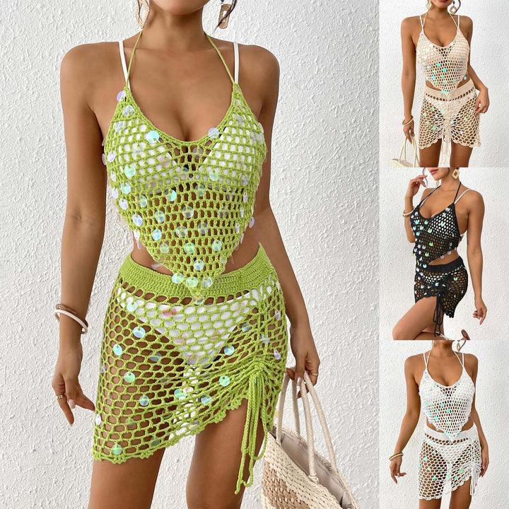 Dame Hekle-Bikini-Kimono sett med glitrende detaljer Skjora