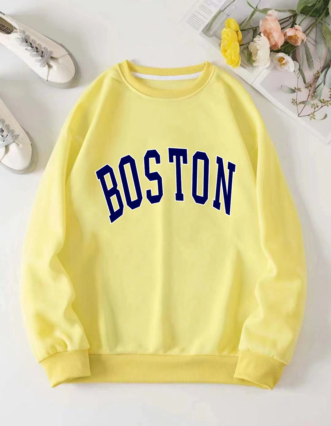 Dame avslappet sweatshirt med Boston-print Skjora