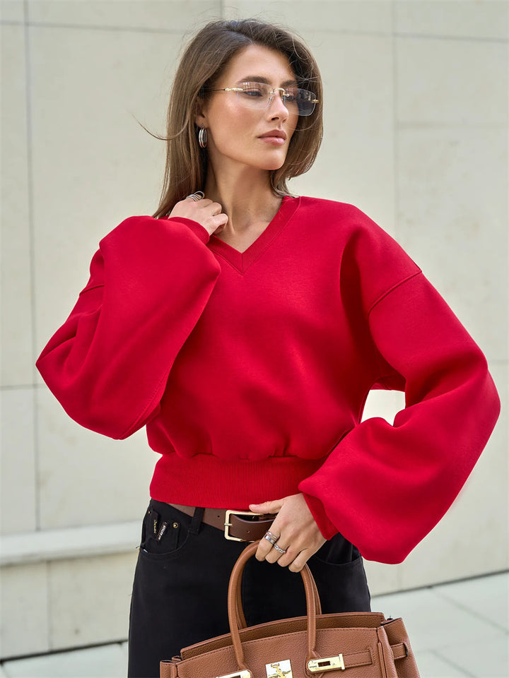 Dames oversized V-hals sweatshirt met volumineuze mouwen Skjora