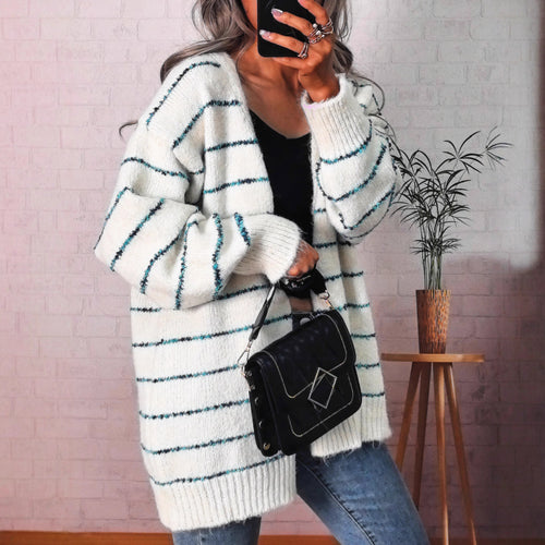 Kvinne cozy cardigan med kontrasterende striper Skjora