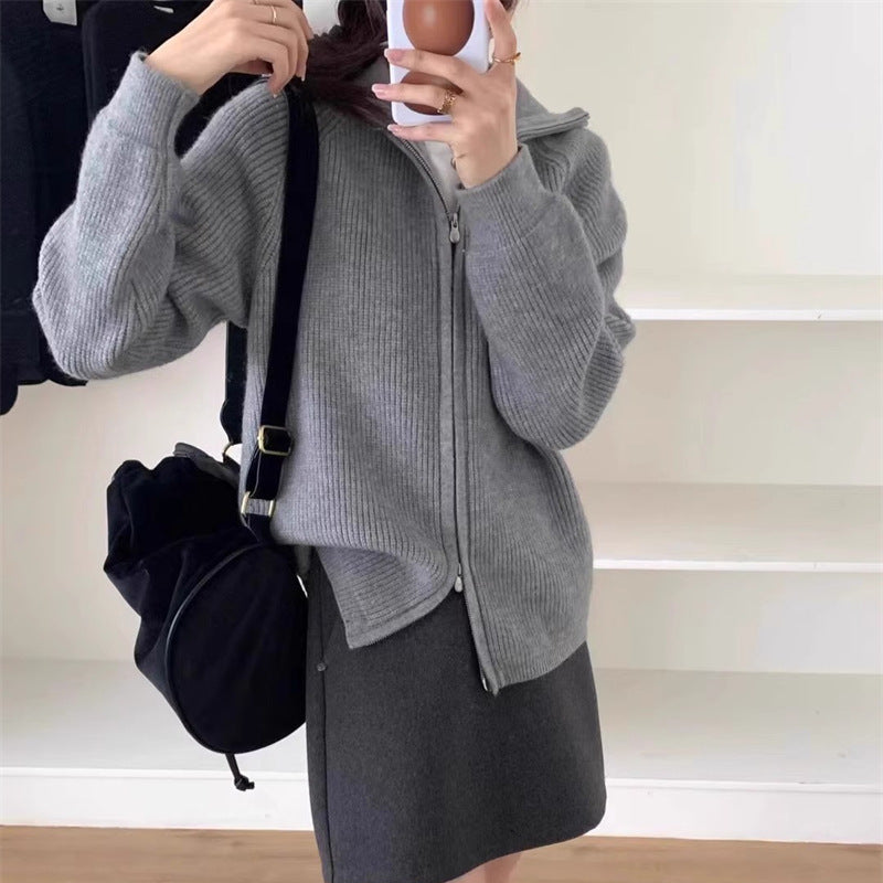 Damecardigan med festet glidelås og oversized snitt Skjora