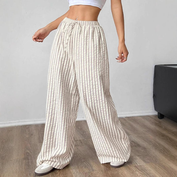 Dame casual høy midje bukser i stripet design Skjora