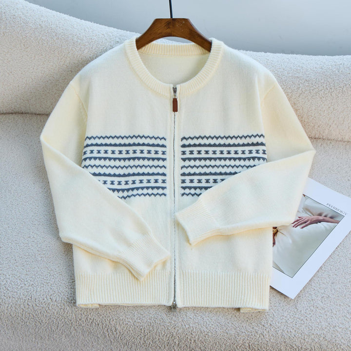 Dame cardigan med elegant glidelås og grafisk mønster Skjora