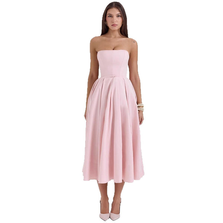 Kvinnens midje-reduksjon midi kjole med off-shoulder design og elegant plissért struktur