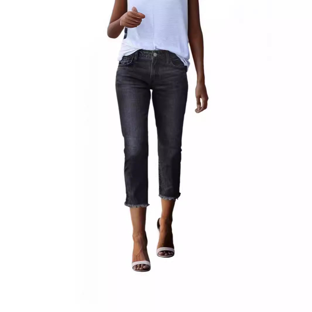 Dame tidløse jeans i moderne snitt med cropped bein Skjora