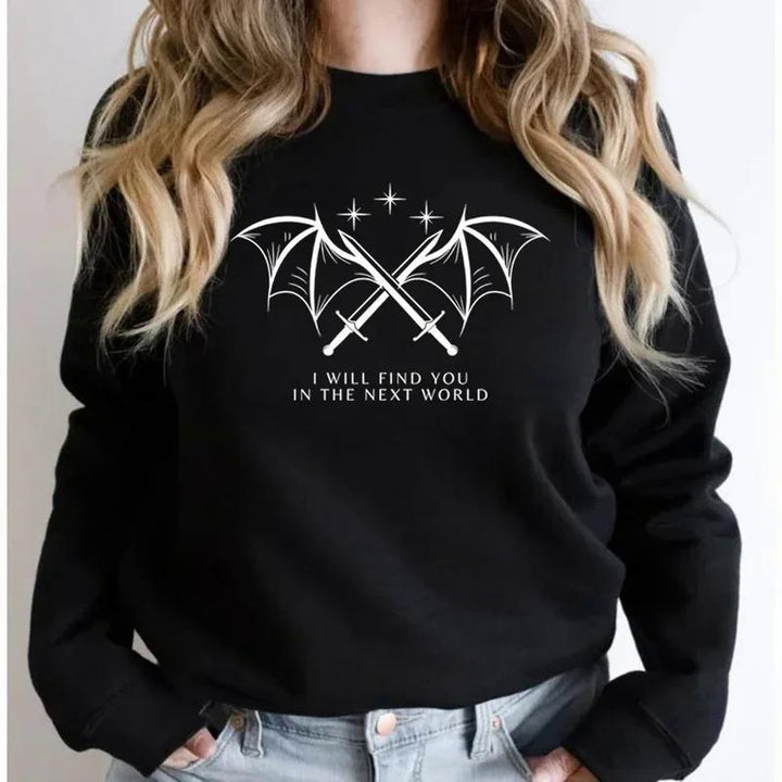 Kvinnelig sweatshirt med kunstnerisk grafisk design og inspirerende tekst Skjora