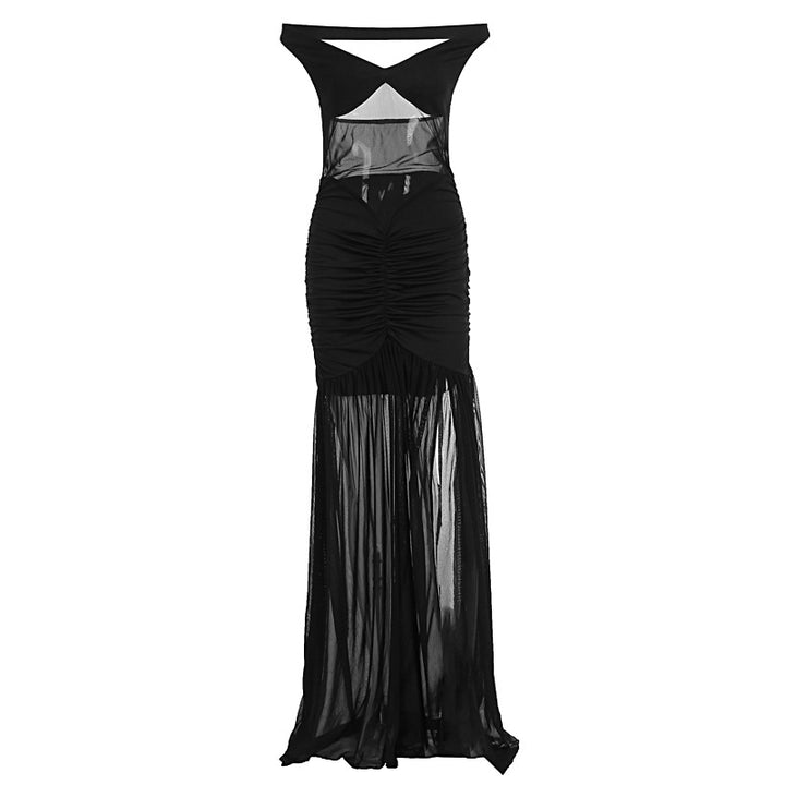 Damer elegant maxikjole med transparente innsatser og figurnær passform Skjora