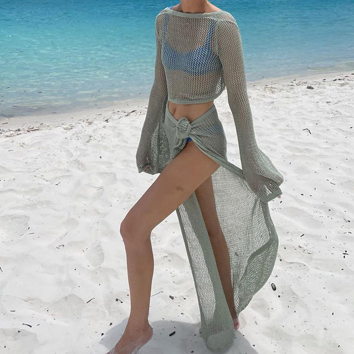 Damen Netz-Strandkleid mit umschlagbarem Ausschnitt und lässigem Stil Skjora