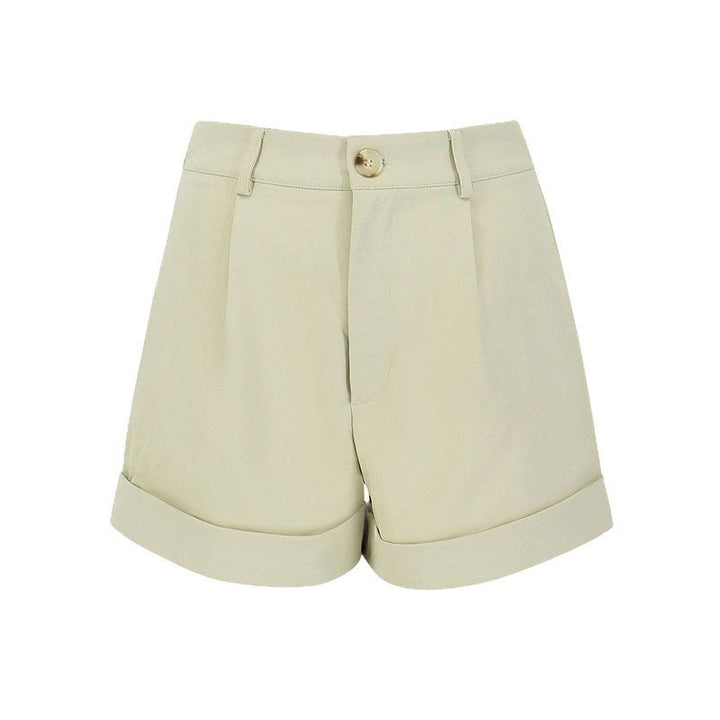Damer elegante korte shorts med høy midje og omslått kant Skjora