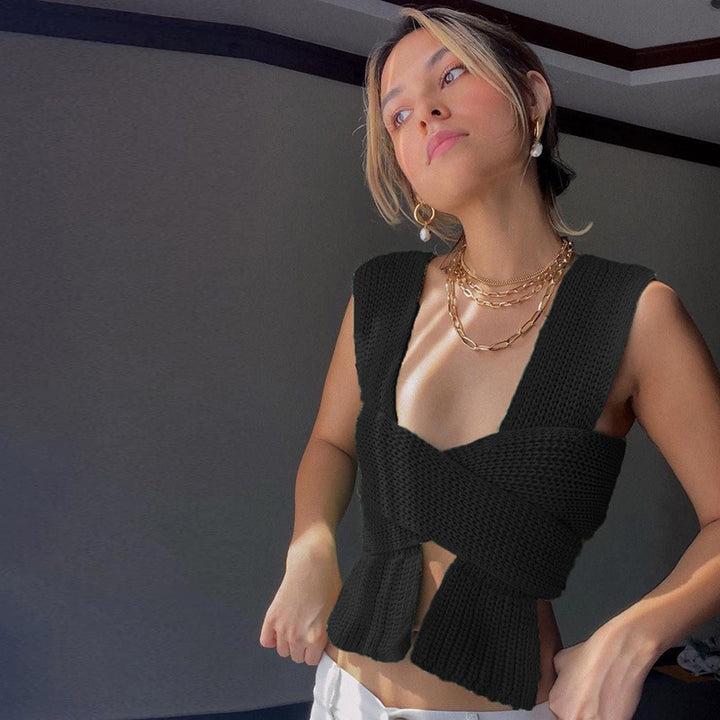 Damer strikket Crop-Top med raffinerte ryggdetaljer Skjora