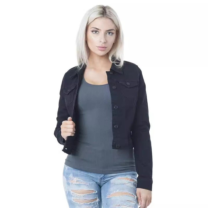 Dame klassisk denimjakke i moderne snitt med knappedetaljer Skjora